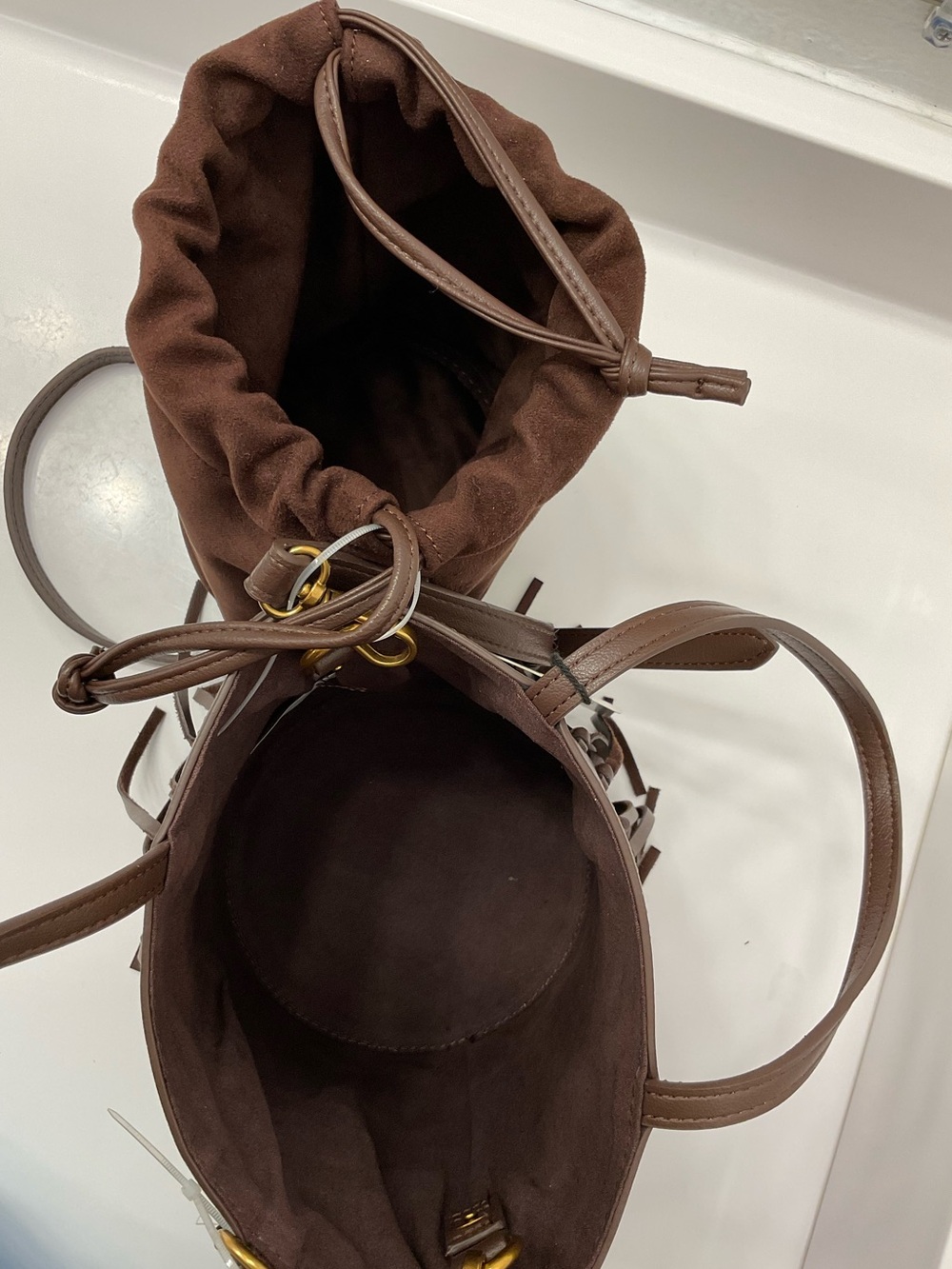 NWT Steve Madden Brown Fringe Bucket Shoulder Bag with Tassel - Picture 12 of 12